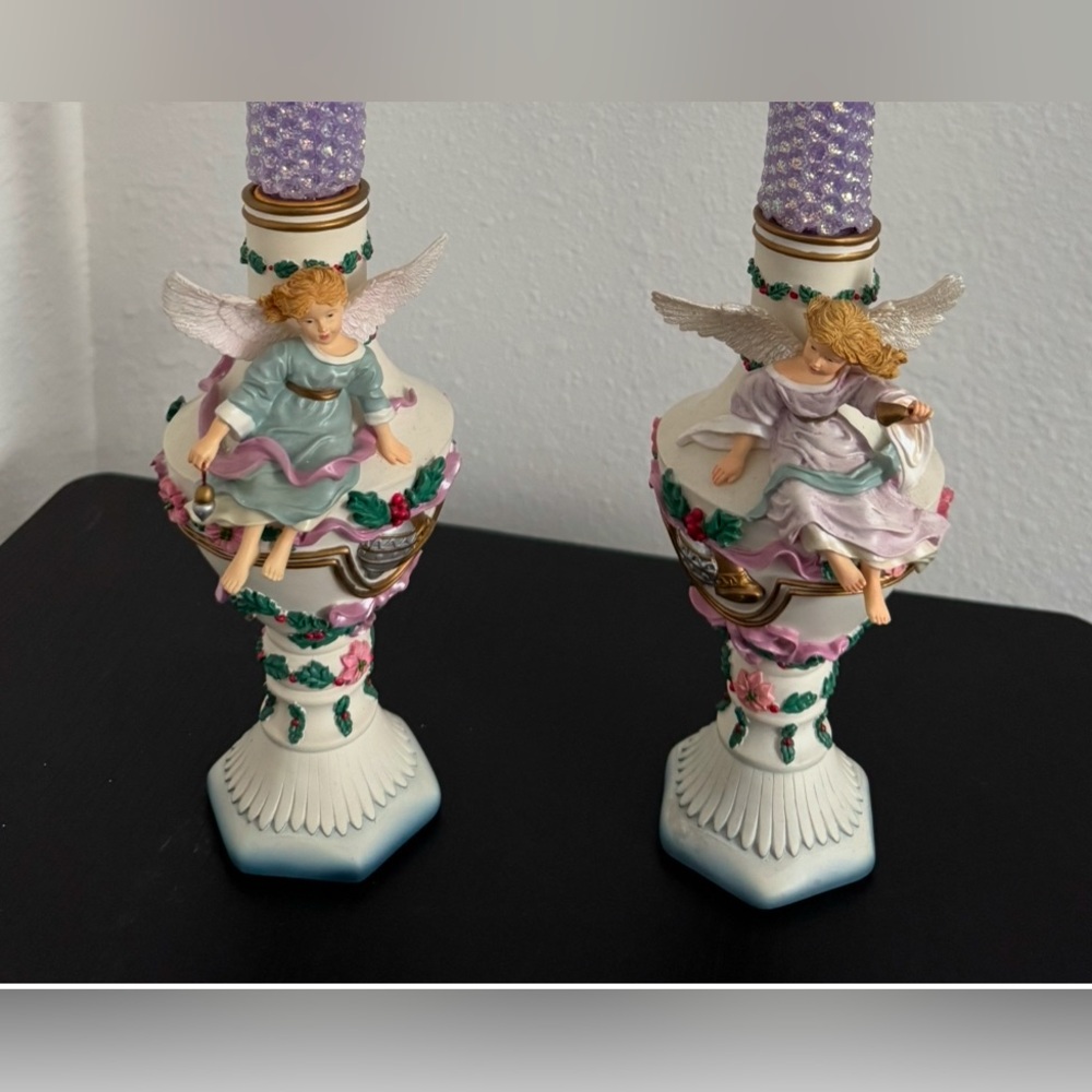 SANDRA KUCK's - "Gift Of Winter Candlestick Set  - RECO - 2002 Angels Sitting.